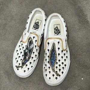 Customized Jojo Vans: Bruno Bucciarati White Slip-On Sneakers